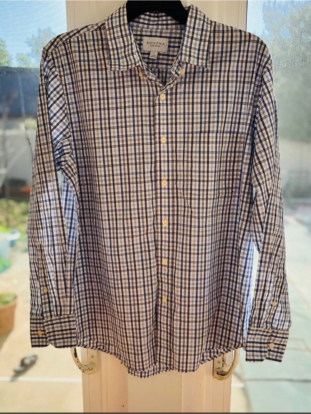 Sonoma Lifestyle Plaid Button Front Shirt Cotton Long Sleeve Men’s Large Blue - Picture 1 of 10